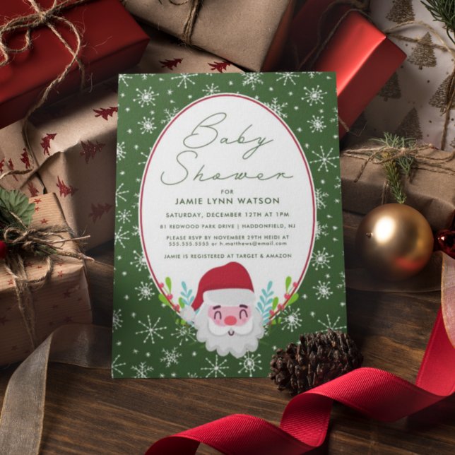BABY SHOWER | Santa Claus Snowflake Pattern Invitation (Creator Uploaded)