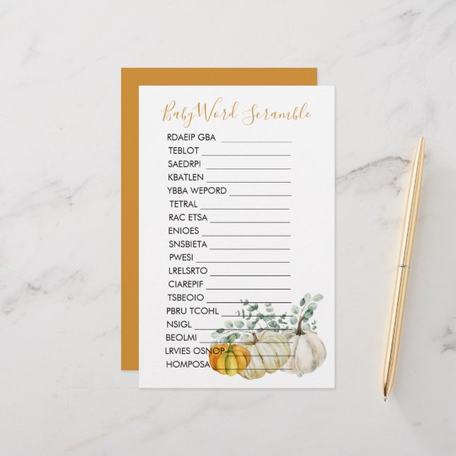 Baby Shower Scramble Fall Pumpkin Greenery (Front/Back In Situ)