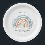 Baby shower script colourful watercolor rainbow paper plate<br><div class="desc">Baby shower script watercolor rainbow elegant party design. Ideal gender neutral party favour bag design.</div>