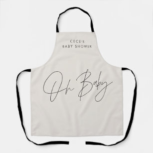 Baby shower script modern black and white elegant apron