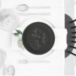 Baby shower script modern black and white elegant paper plate<br><div class="desc">Baby shower script modern black and white elegant party decor tapestry design. Ideal gender neutral design.</div>