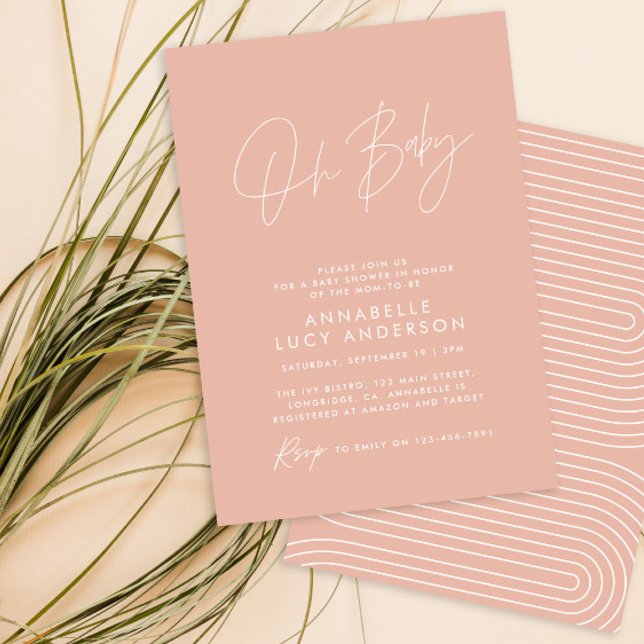 Baby shower script modern blush pink elegant invitation (Creator Uploaded)