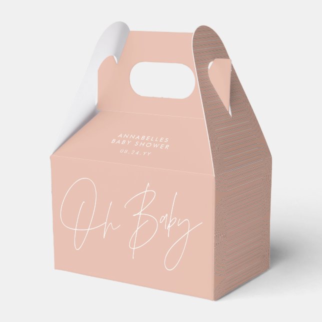 Baby shower script modern blush pink geometric favour box (Front Side)