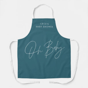Baby shower script modern bold teal blue elegant apron