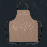 Baby shower script modern brown natural elegant apron<br><div class="desc">Baby shower script modern brown natural and white elegant party decor apron design. Ideal gender neutral design.</div>