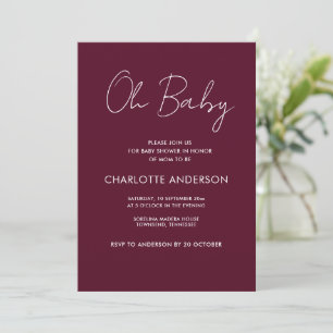 Baby shower script modern burgundy elegant invitation