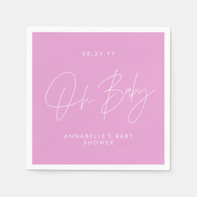 Baby shower script modern cerise pink elegant napkin (Front)