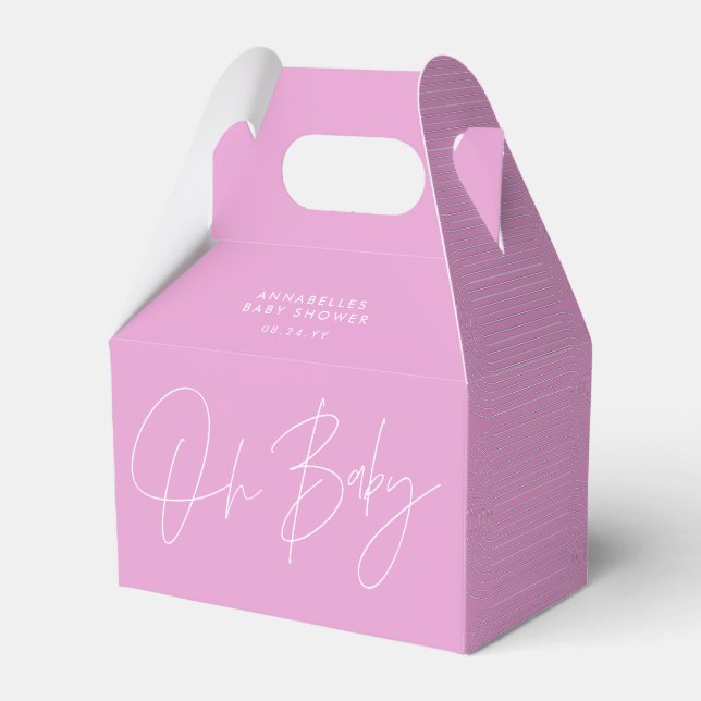 Baby shower script modern cerise pink geometric favour box (Front Side)