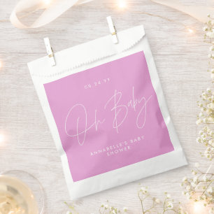 Baby shower script modern cerise pink guest favour bag