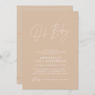 Baby shower script modern elegant natural beige invitation
