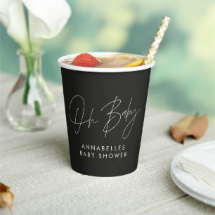 Baby shower script modern graphic black elegant paper cups