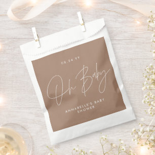 Baby shower script modern natural brown guest favour bag