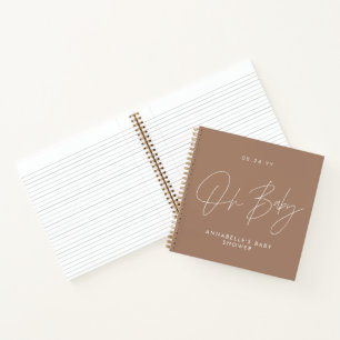 Baby shower script modern natural brown guest notebook