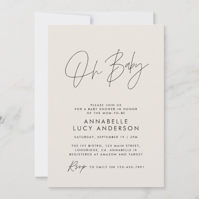 Baby shower script modern natural elegant photo invitation (Front)