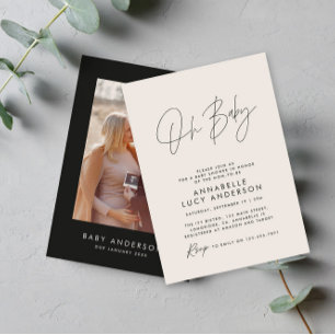 Baby shower script modern natural photo elegant invitation