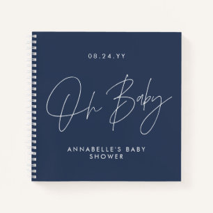 Baby shower script modern navy blue guest notebook