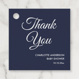 Baby shower script modern navy blue thank you favour tags