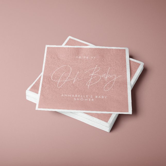 Baby shower script modern rose pink elegant napkin (Creator Uploaded)