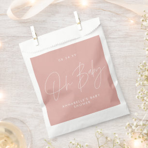 Baby shower script modern rose pink guest favour bag