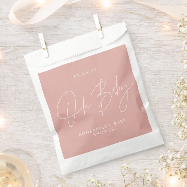 Baby shower script modern rose pink guest favour bag (Clipped)