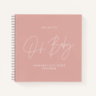 Baby shower script modern rose pink guest notebook