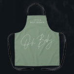 Baby shower script modern sage green elegant apron<br><div class="desc">Baby shower script modern sage green and white elegant party decor apron design. Ideal gender neutral design.</div>