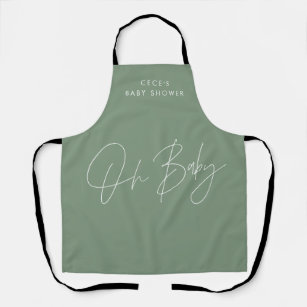 Baby shower script modern sage green elegant apron