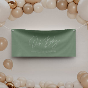Baby shower script modern sage green elegant banner