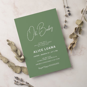 Baby shower script modern sage green elegant invitation