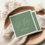 Baby shower script modern sage green elegant  napkin<br><div class="desc">Baby shower script modern sage green elegant party design. Ideal gender neutral design.</div>