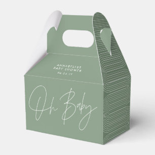 Baby shower script modern sage green geometric favour box