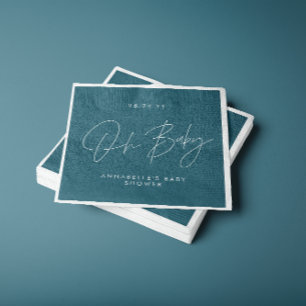 Baby shower script modern teal blue elegant napkin