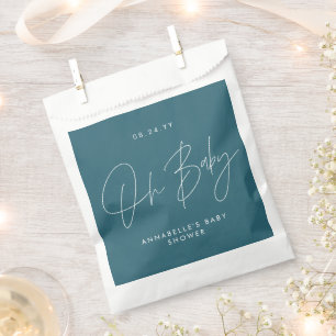 Baby shower script modern teal blue favour bag