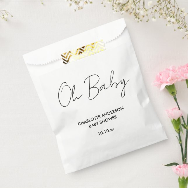 Baby shower script modern white and black elegant favour bag (Sealed)