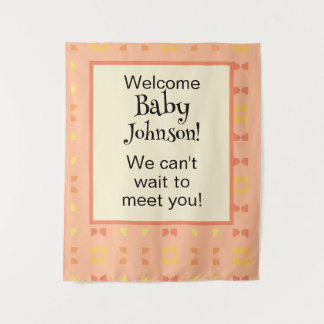 Baby Shower Selfie Background Peach Yellow Tapestry