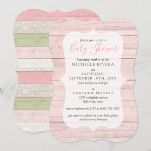 Baby Shower Shabby Pink & Sage Green Rustic Wood I Invitation