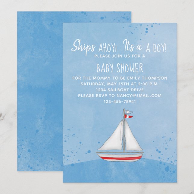 Baby Shower Ship Ahoy It's a Boy Simple Nautical  Invitation (Front/Back)