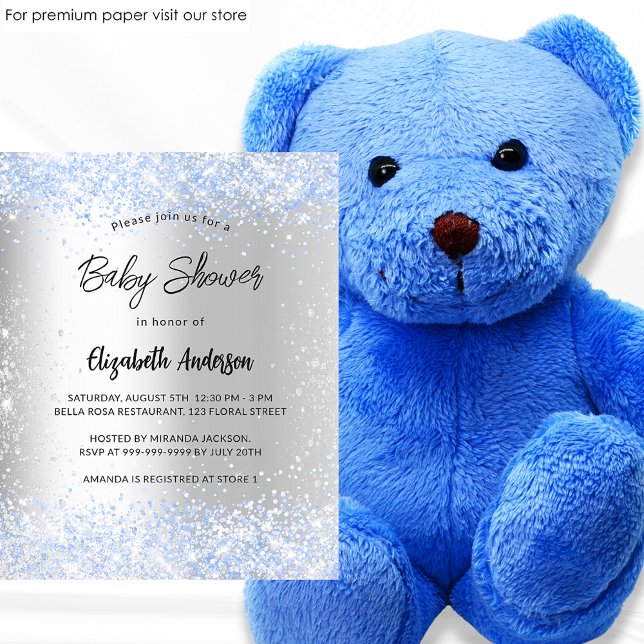 Baby shower silver blue boy budget invitation (Creator Uploaded)