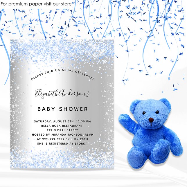 Baby shower silver blue boy budget invitation flyer (Creator Uploaded)