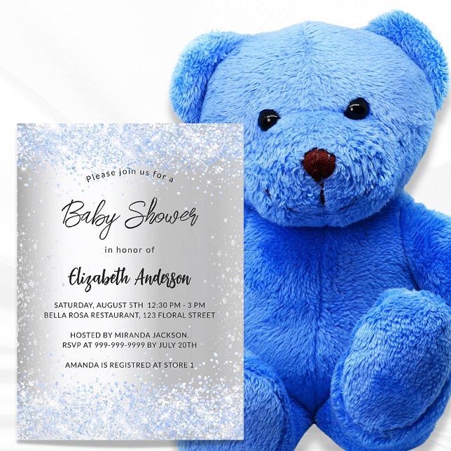 Baby shower silver blue boy confetti invitation postcard (Creator Uploaded)