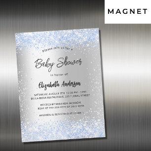 Baby shower silver blue boy confetti luxury magnetic invitation