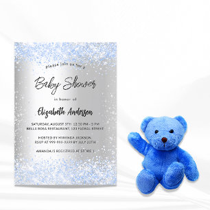 Baby shower silver blue boy confetti sprinkle invitation