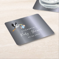 Baby shower silver blue stork boy