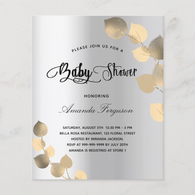 Baby shower silver eucalyptus budget invitation (Front)