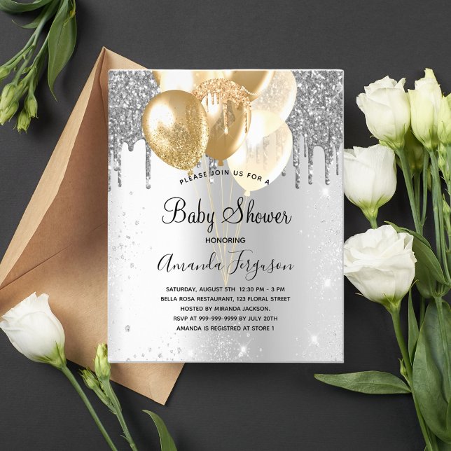 Baby Shower silver gold balloons budget invitation Flyer (Creator Uploaded)