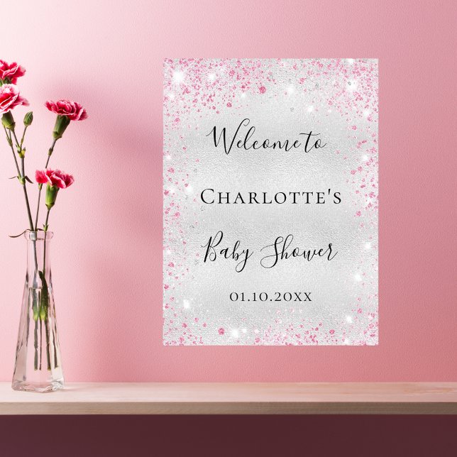 Baby Shower silver pink glitter welcome Poster (Creator Uploaded)