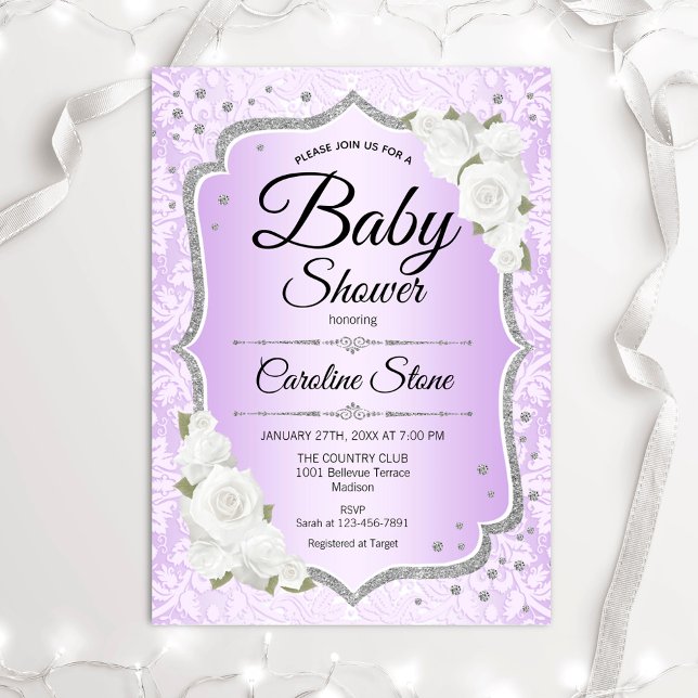 Baby Shower - Silver White Purple Invitation (Creator Uploaded)