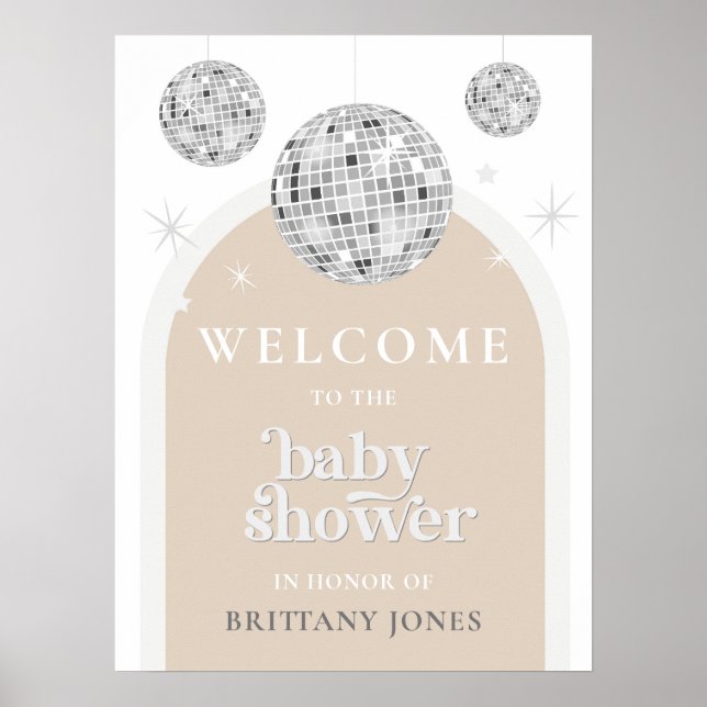 Baby Shower Single Retro Disco Ball Welcome Sign (Front)