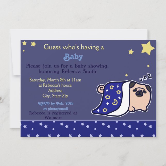 Baby Shower - Sleeping Pug Invitation (Front)