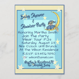 Baby Shower & Slumber Party W/Moon, Stars, & Cat Invitation